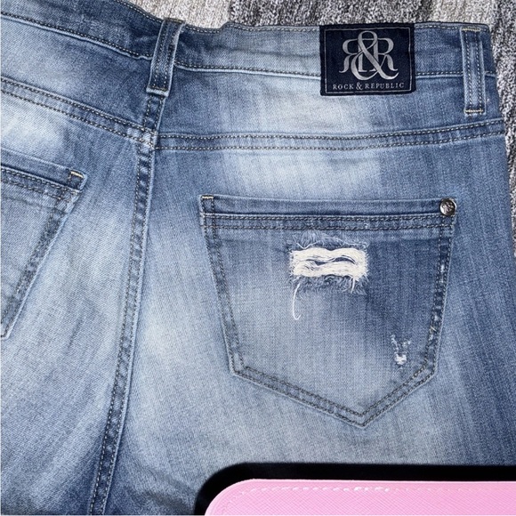 Rock & Republic Distressed Blue Jean Shorts with Studs - Picture 9 of 16